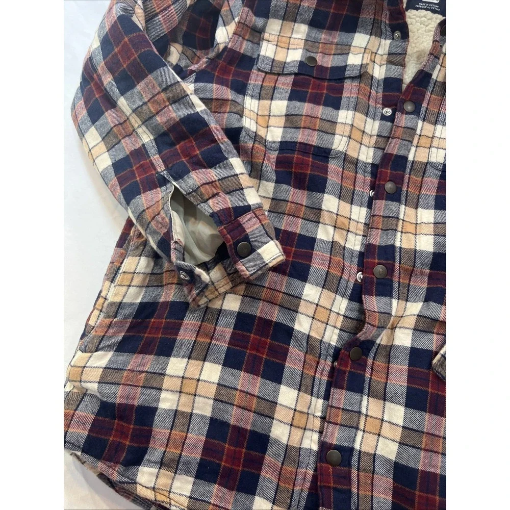 Children's Place Button Up Sherpa Sz XXL 16 Maroon Plaid Pockets Long Sleevewarm